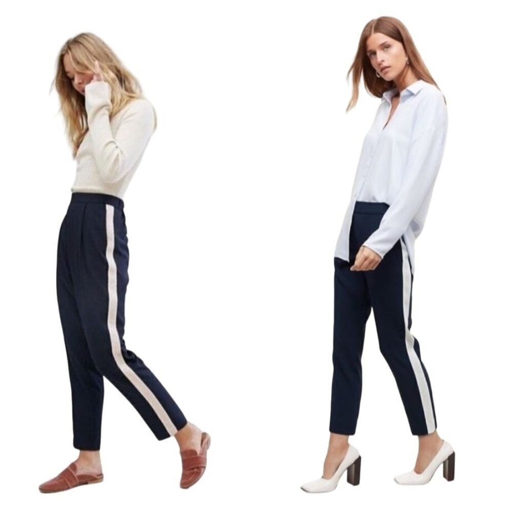Babaton Aritzia Womens Striped Navy Cropped Pants‎ Size 4 Pull On Preppy Chic